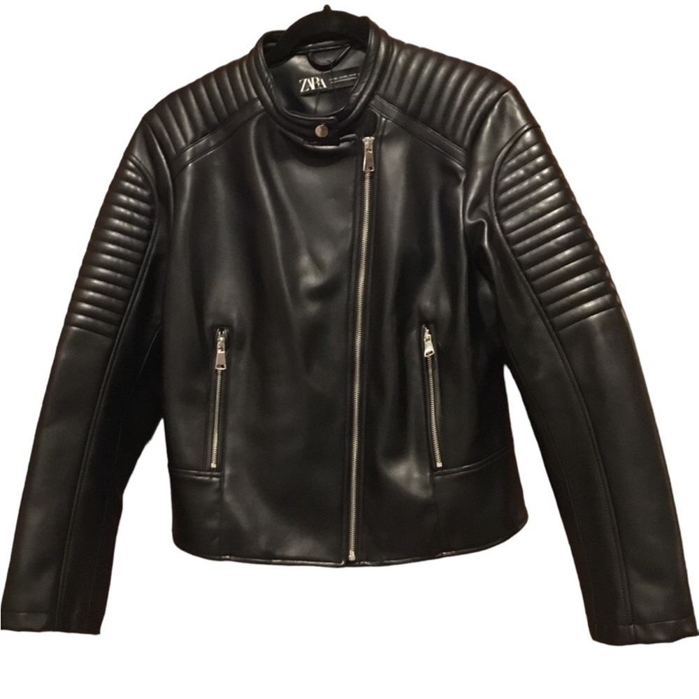 ZARA Biker Jacket Black Faux Leather Zip Size: XXL❗️READ & CHECK MEASUREMENTS❗️ - Picture 2 of 16